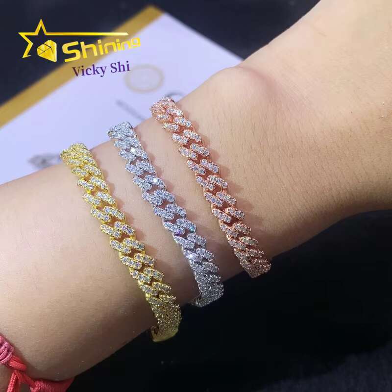 Fine Jewelry Sterling Sier Link Chain 6MM High Quality Pass Dia Tester Moissanite Cuban Bracelet