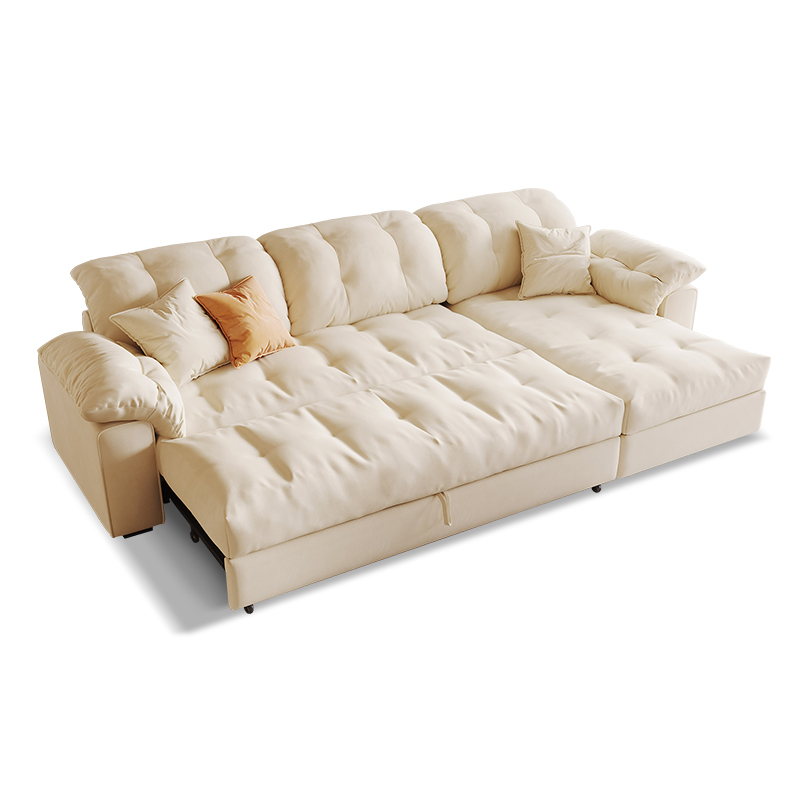 Cream-Style Storage Sofa Bed for Small Spaces, Corner Storage Convertible Sectional, Extendable Couch Bed with Hidden Compartment,-879
