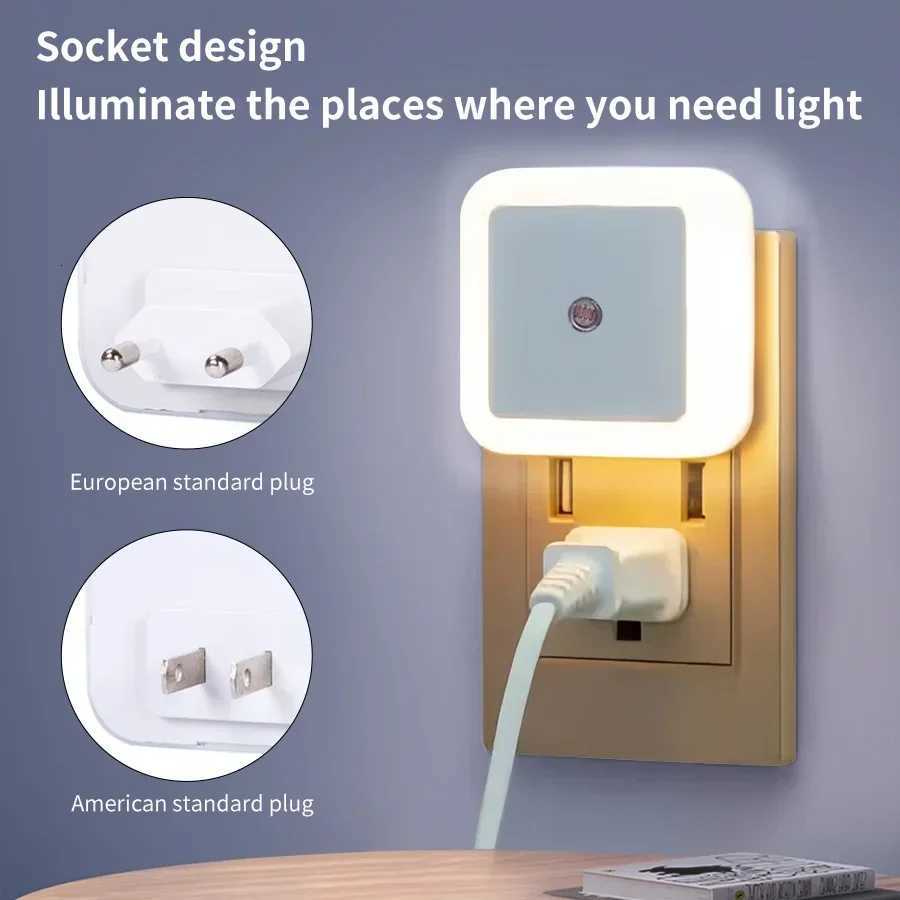 Wireless Sensor LED Night Light US/EU Plug-in Mini Square Wall Lamp for Baby Children Living Room Bedroom Corridor Lighting Lamp M251118
