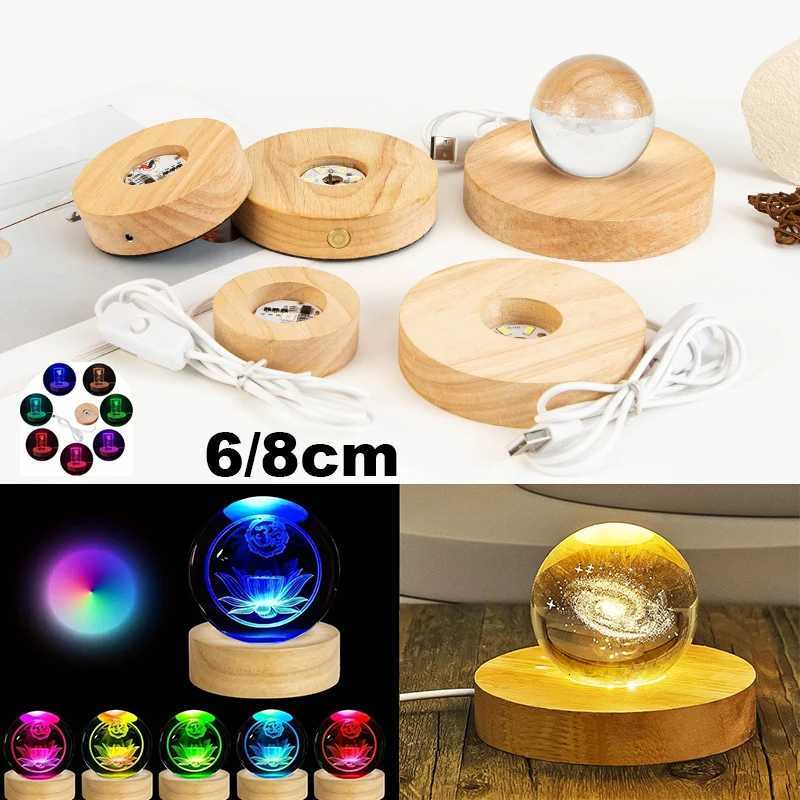 1/4Pcs Wood Desktop Decorative Lights Base Night Light Wooden LED USB RGB Display Lamp Display Stand Lamps Holder Art Ornament M251118