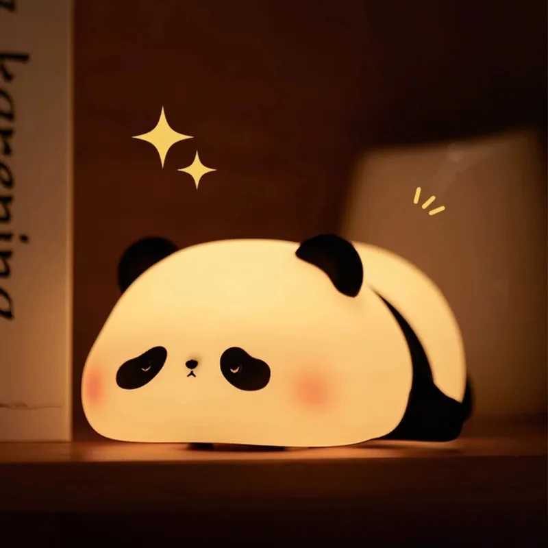 Panda-Shaped LED Night Light - USB Rechargeable Silicone Timer Lamp with Soft Glow for Kids Bedroom Nursery Decor M251118