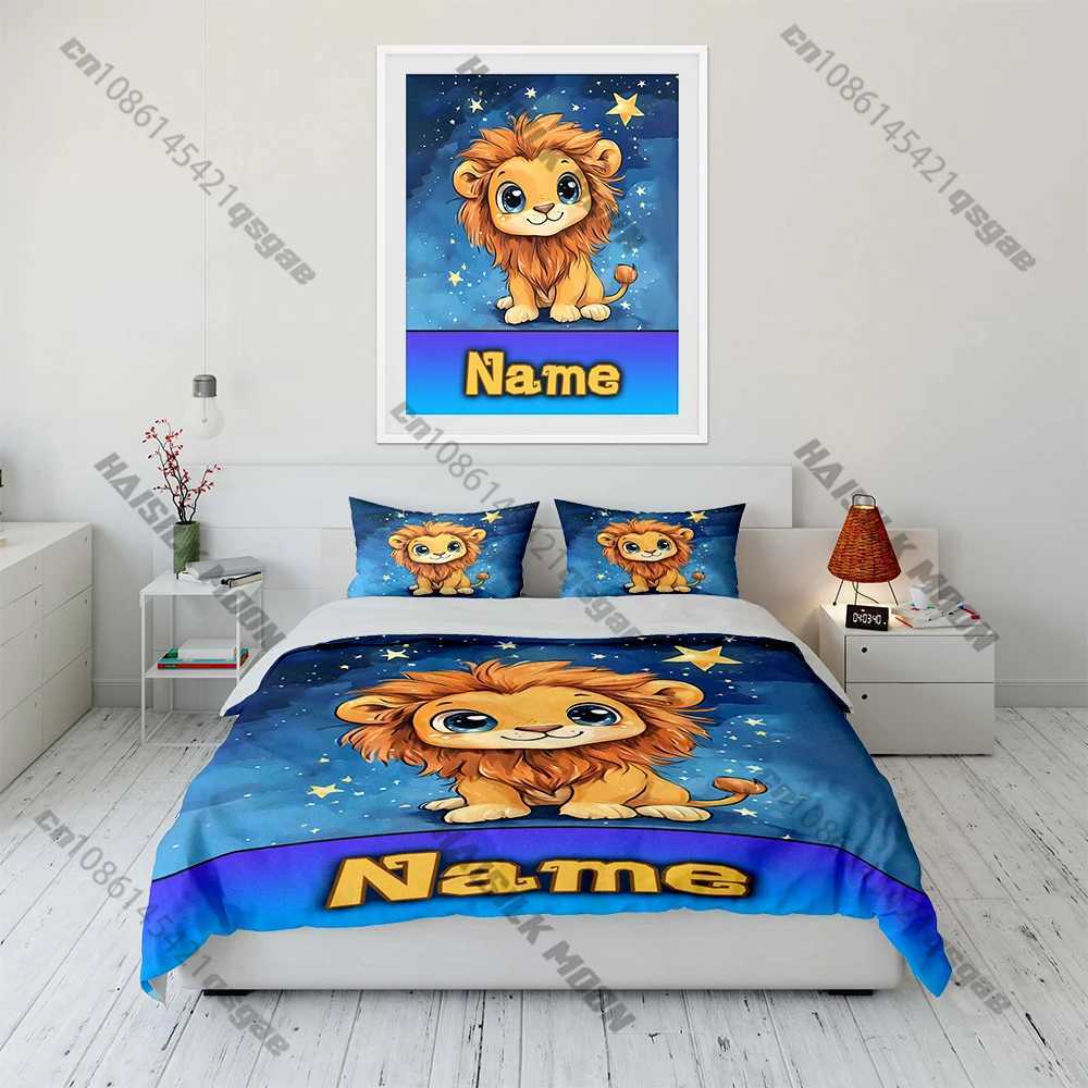 Cartoon Lion Print Bedding Set Duvet Cover 1 Duvet Cover 2 cases Adult and Kids Bedding Set LuxuryM251118