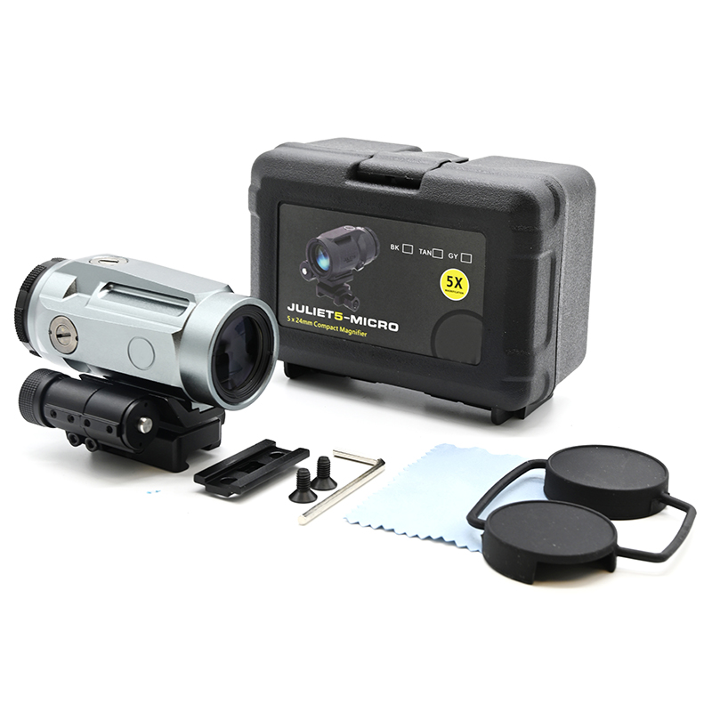 Tactical Juliet-5 5x Magnifier Scope 5x24mm Magnification Rifle Optics Compact Durable Lightweight Push-Button Flip-to-Side Mount With Spacer M1913 Pi