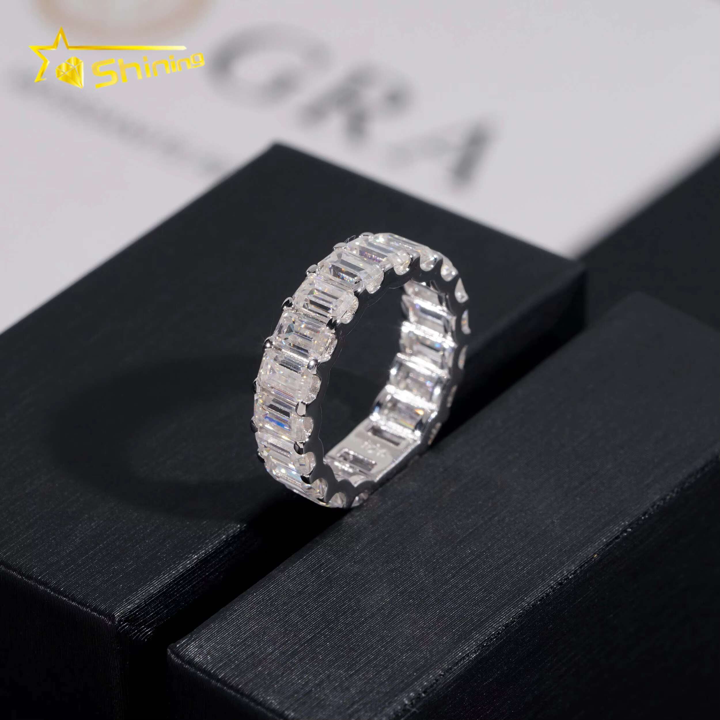 Dia Emerald Cut Eternity Band Sterling Sier Wedding Moissanite Ring