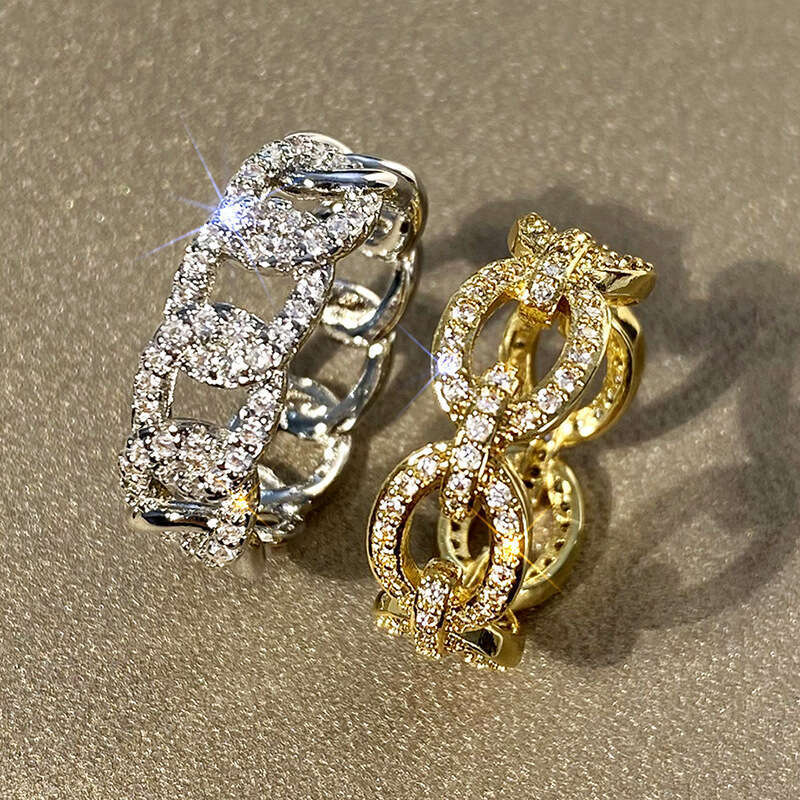 2025 new round buckle micro-inlay design geometric trendy style personalized Cuban chain designer ring