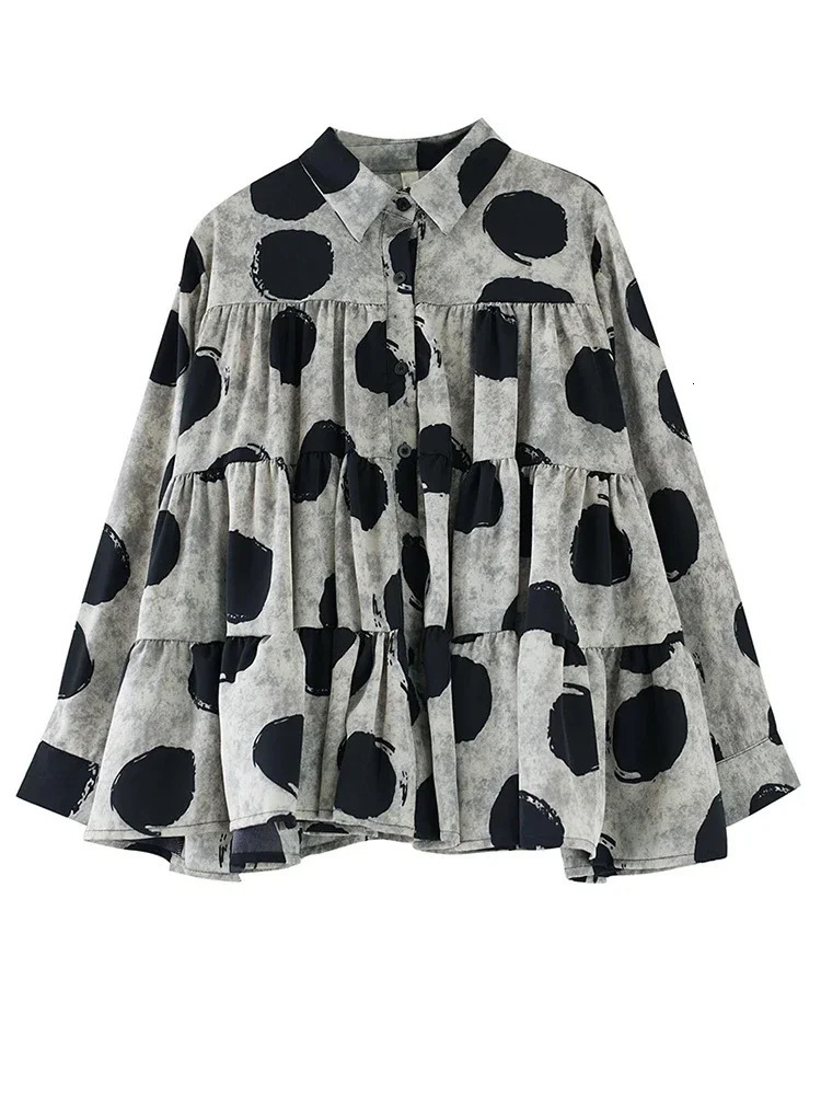 XITAO Loose Folds Print Dot Shirt Casual Single Breasted Women Spring Simplicity All-match Trend Street Wind Top DMJ3770 250417