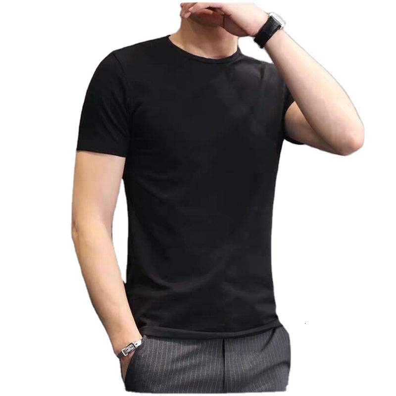 Summer solid color short T-shirt, round neck, half sleeved upper garment, white men's bottom shirt, slim fit T-shirt trend