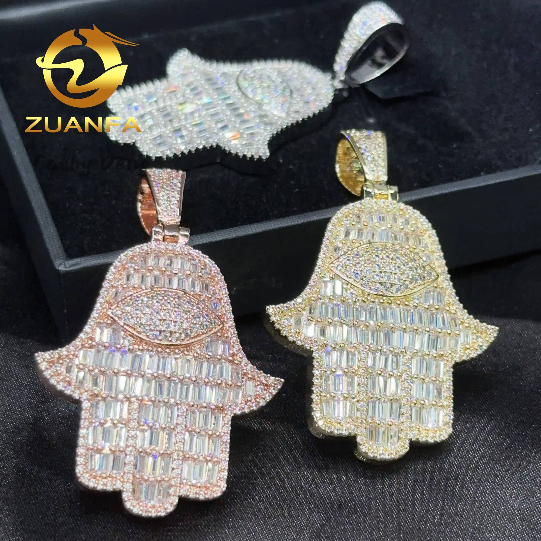 Factory Price Hiphop Jewelry Silver 925 Hasma Hand Pendant Iced Out Moissanite Diamond Pendant Hand Pendant for Cuban Chain