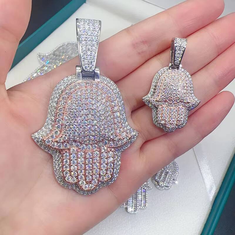 Stylish 925 Sterling Silver Iced Out Vvs Moissanite Diamond Custom Hamsa Pendant