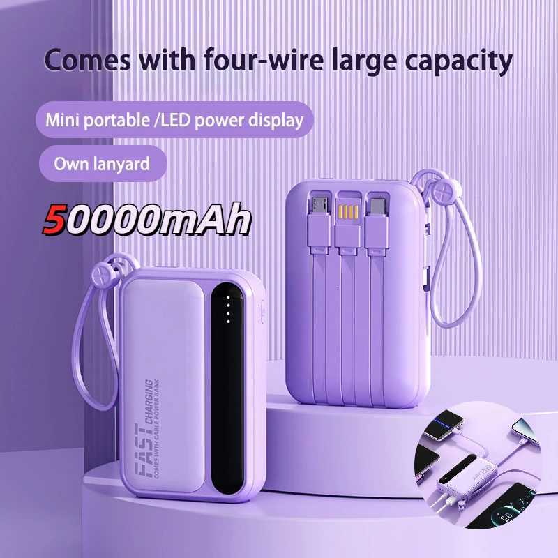 50000mAh Large Capacity Power Bank 4 In1 Built in Cables Intelligent Digital Display Laser Light Fast Charging External Battery H251118