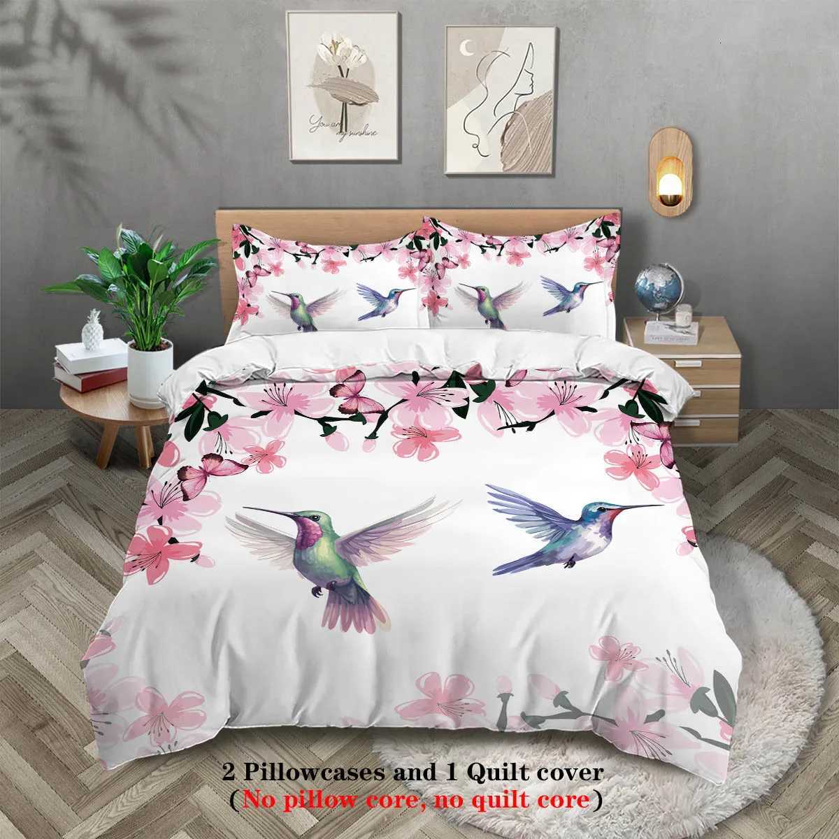 3pcs Spring Themed Bird and Flower Printed Bedding SetFor Bedroom Guest Room 1Duvet Cover 2 case NO CoreM251118