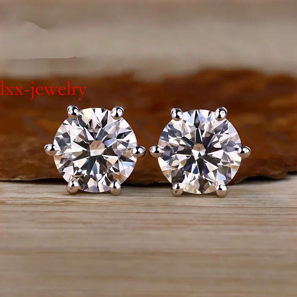 2 Carat Classic Moissanite Stud Earrings Sterg Sier For Women 6-Claw D Color Sparkg Dia Round Ear Studs with GRA