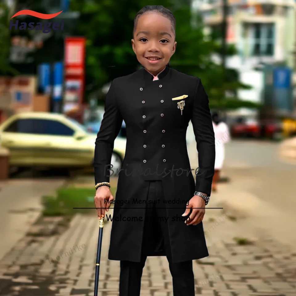 Burgundy Boys Set 2-piece Double Chest Jacket Wedding Childrens Tailcoat Long Coat Formal Party Performance Costume Y250418PQEL