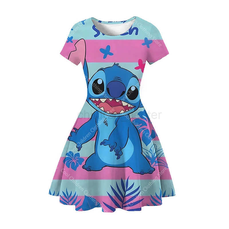 Disney Stitch Princess Party Dress Up For Girls Tshirt Sress Kids Stich Cartoon Fashion Casual Clothing Princess Dress W20250418