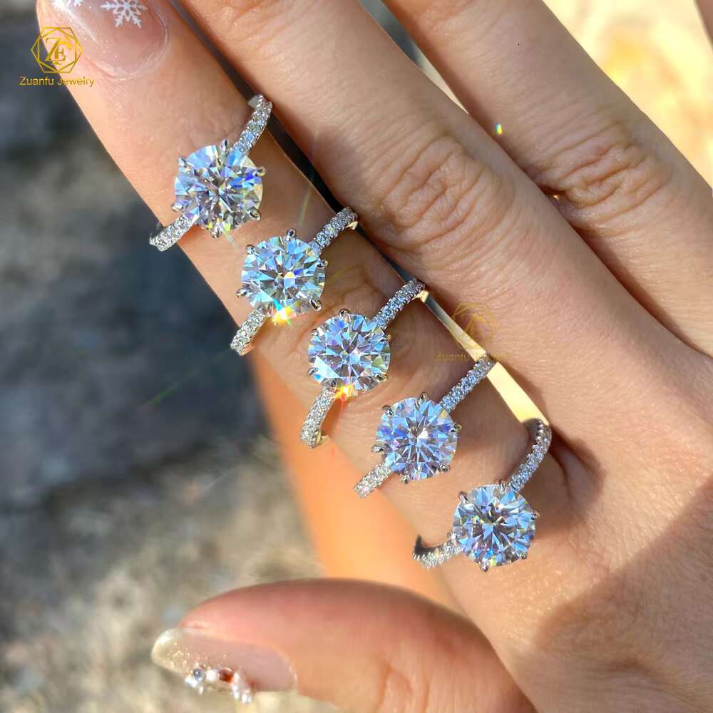 Factory Price Fancy Wholesale Silver 925 D VVS Moissanite Ring Gold Plated 1ct 2ct 3ct Diamond halo Ring
