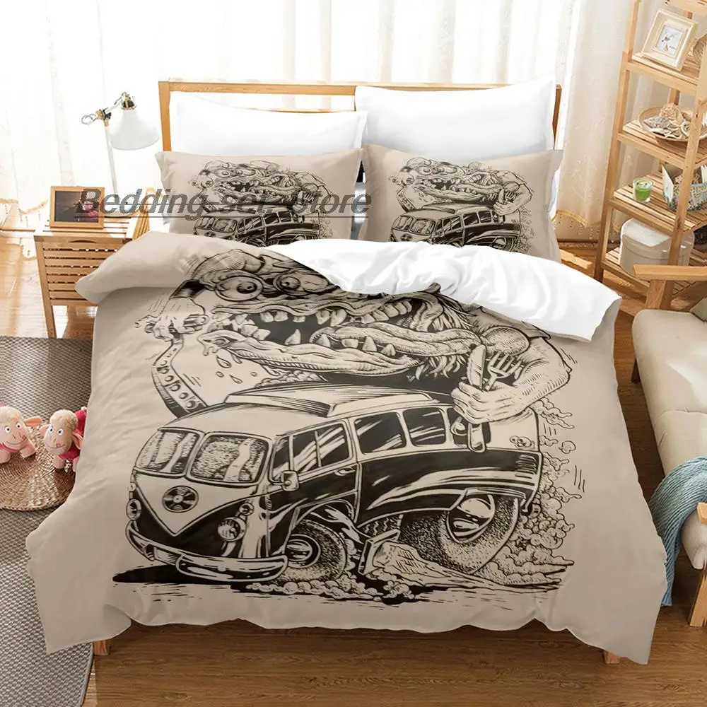New Rat Fink Bedding Set Single Twin Full Queen King Size Bed Set Aldult Kid Bedroom Duvetcover Sets 3D Anime Bed Sheet SetM251118