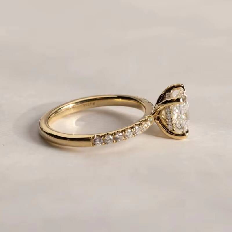 Custom 2CT 3CT Princess Cut Moissanite with Halo 18K Solid Gold Rings Wedding Engagement Women Jewelry