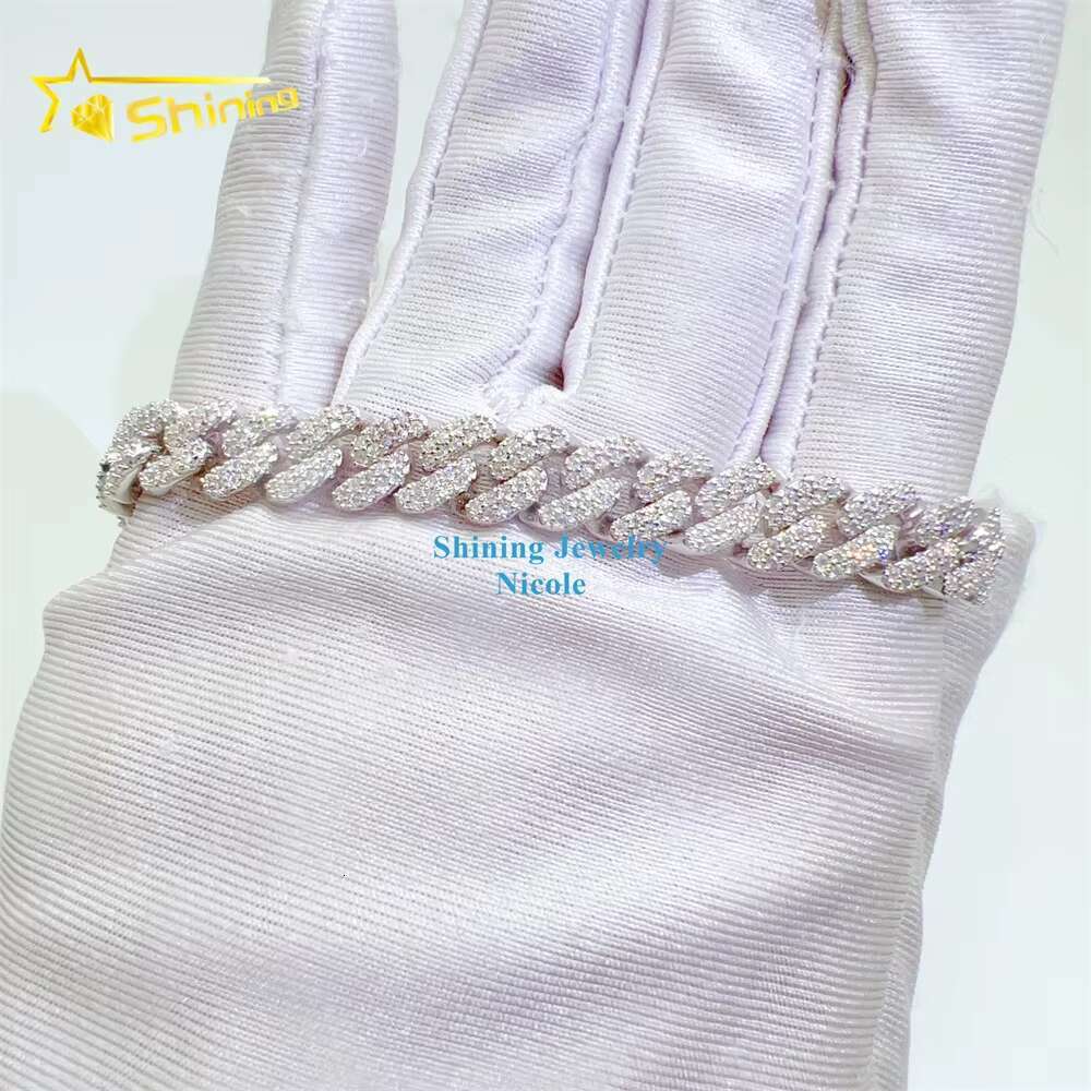 Top Quality Sier Iced Out Custom Hip Hop Jewelry Moissanite Chain 8mm Cuban Link Bracelet