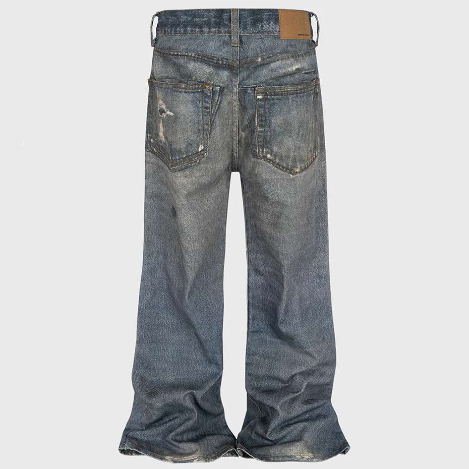 Leopard Printed Men's Vintage Blue Baggy Loose Casual Straight Denim Pants Streetwear Haruku Jeans