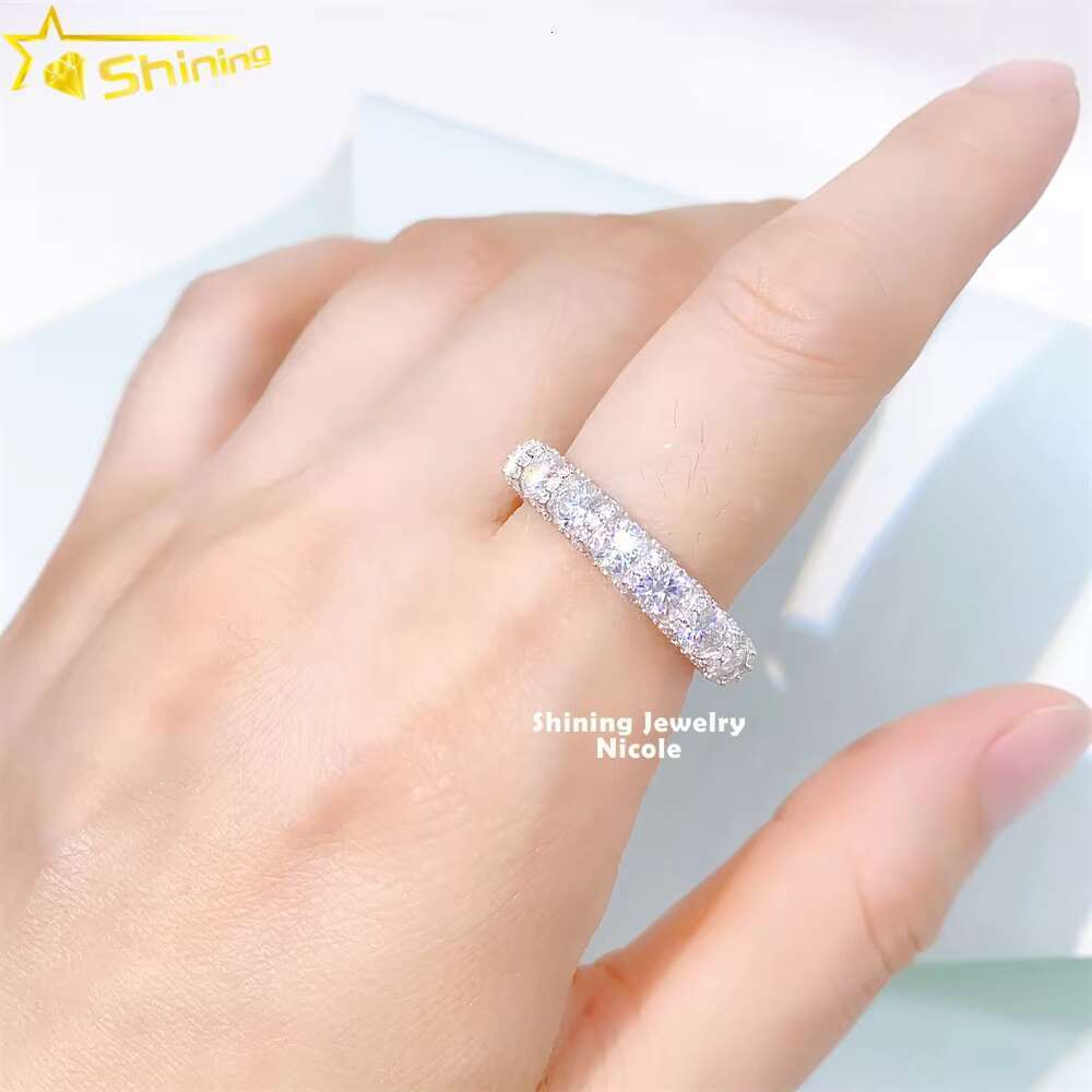 Sier Fully Iced Out 4.25MM GRA Moissanite Tennis Engagement Wedding Band Ring for Women