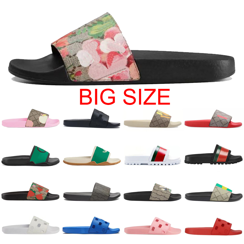 2025 Designers Men Women Slippers Rubber Slides Sandal Flat Blooms Strawberry Green Red White Web Fashion Shoes Beach Flip Flops Flower Box Big Size 35-48