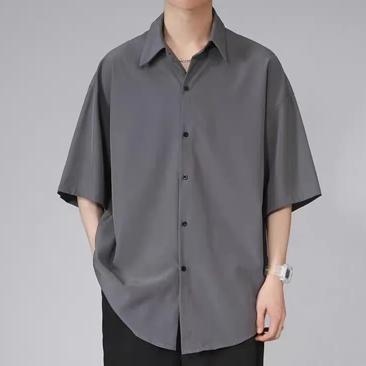 Ice Silk Five-point Short-sleeved Shirt for Mens Summer Thin Fashion Loose Draping Casual 250417