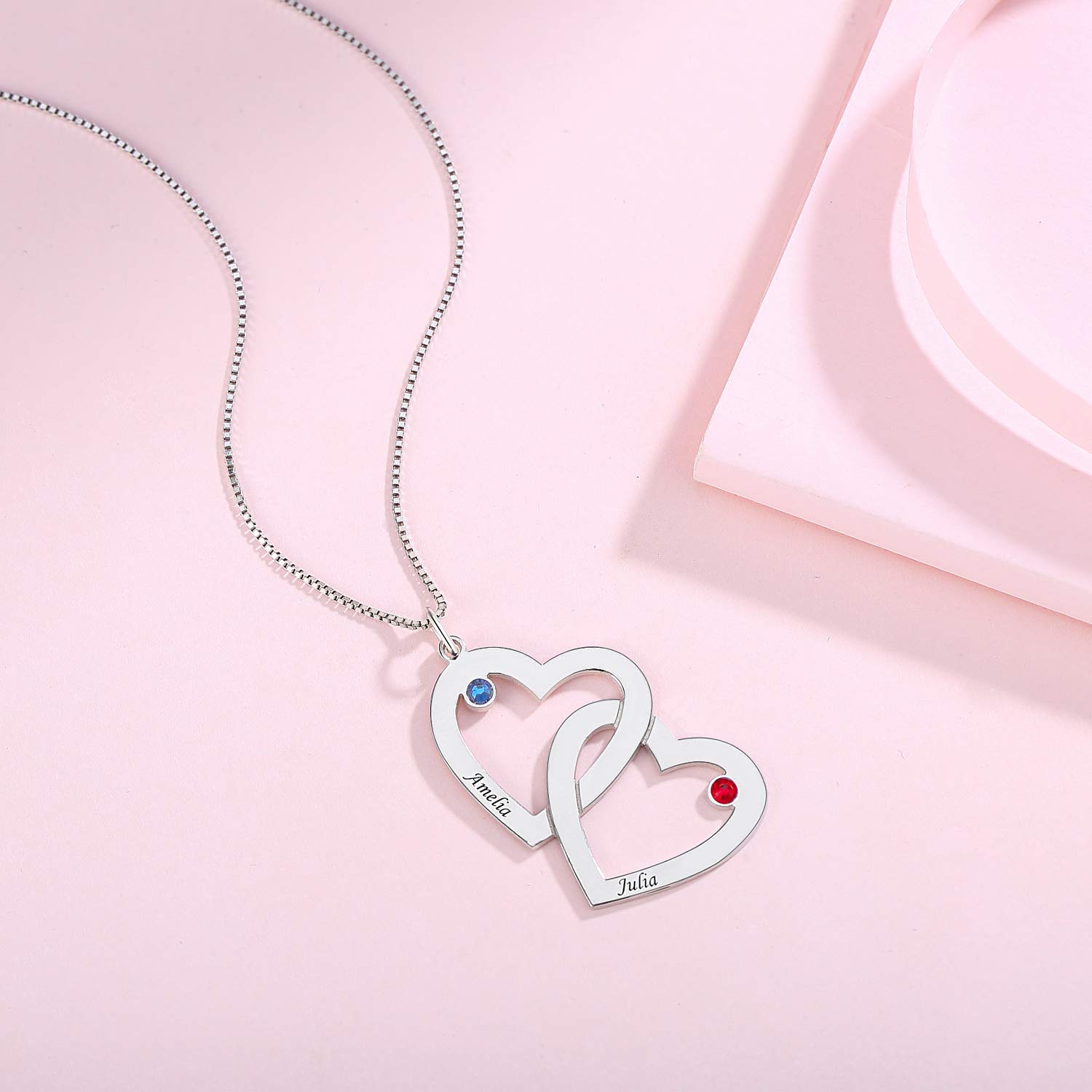 Custom Engraved S Sterling Sier Heart Couple Necklace - Personalized Matching Love Jewelry Gift for Anniversary, Valentine's Day with Adjustable 