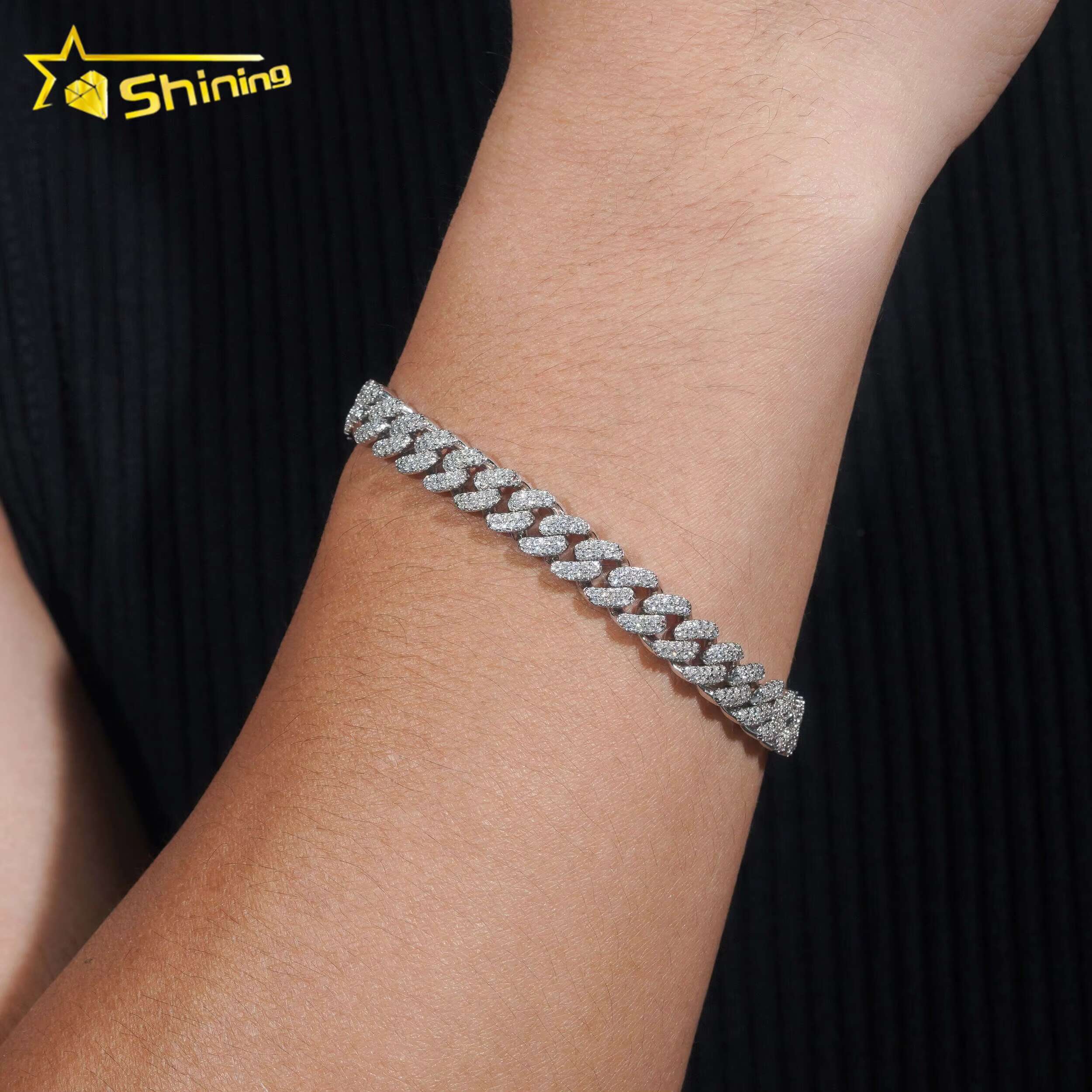 Pass Dia Tester Popular Hip Hop 8mm Iced Out VVS Moissanite Sier Cuban Link Bracelet