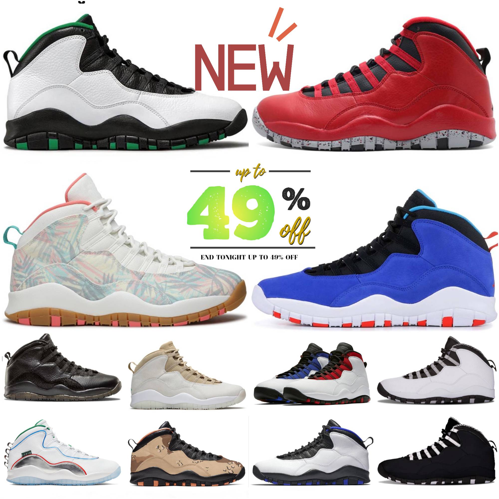 Jump man 10s Mens 10 Basketball shoes Designer 10th Shadow Anniversary Seattle Steel Cement Tinker Bulls Over Broadway Orlando Light Huarache Sports Trainers 40-47