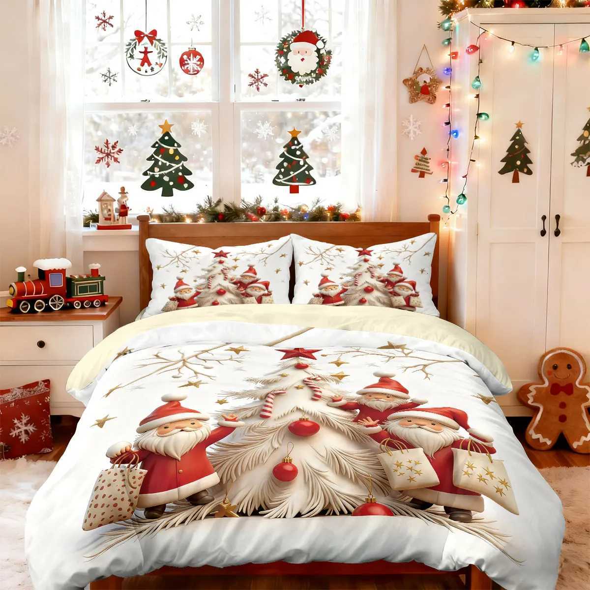 3pcs cartoon Christmas tree print coreless duvet set multi size bedroom dormitory bedding holiday decoration machine washableM251118