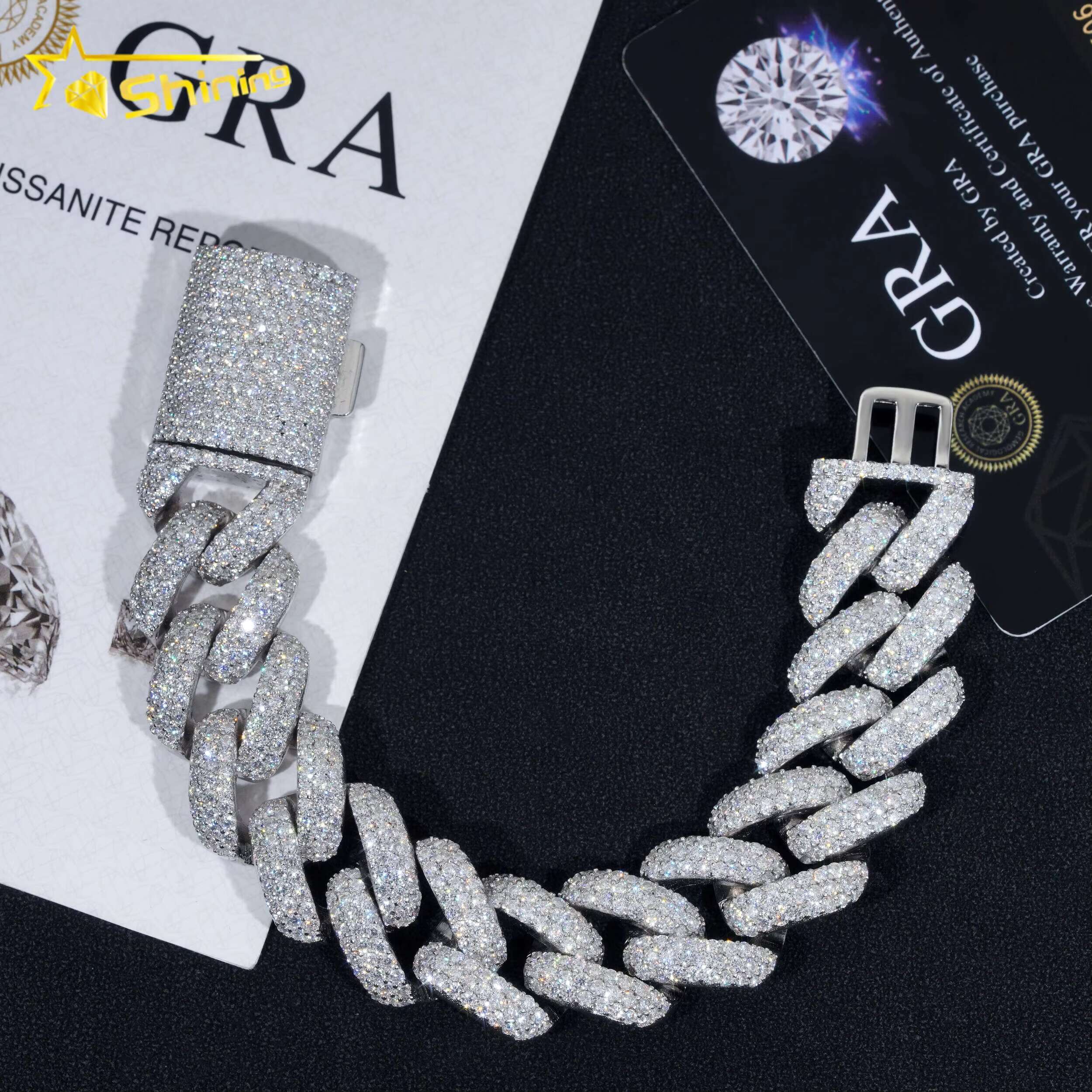 High Quality Mens Iced Out Jewelry Three Rows 20mm Sier Moissanite Hip Hop Cuban Link Bracelets