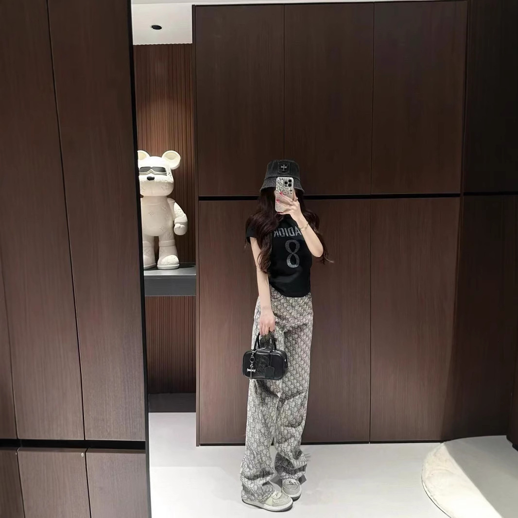 Designer 2025 Fully Printed Women's Straight Leg Jeans With Luxurious And Fashionable Letters, Student Pants, Summer Trend, Light Colored Casual 