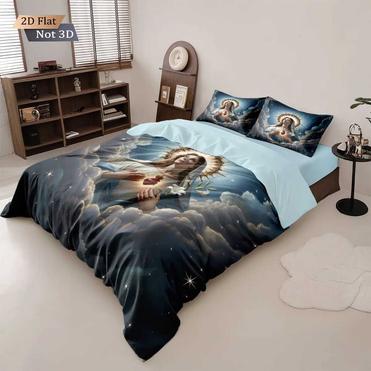 3pcs Holy Virgin Mary Printed coreless Bedding Set Soft and Comfortable Dormitory Bedroom Multiple Sizes Machine WashableM251118