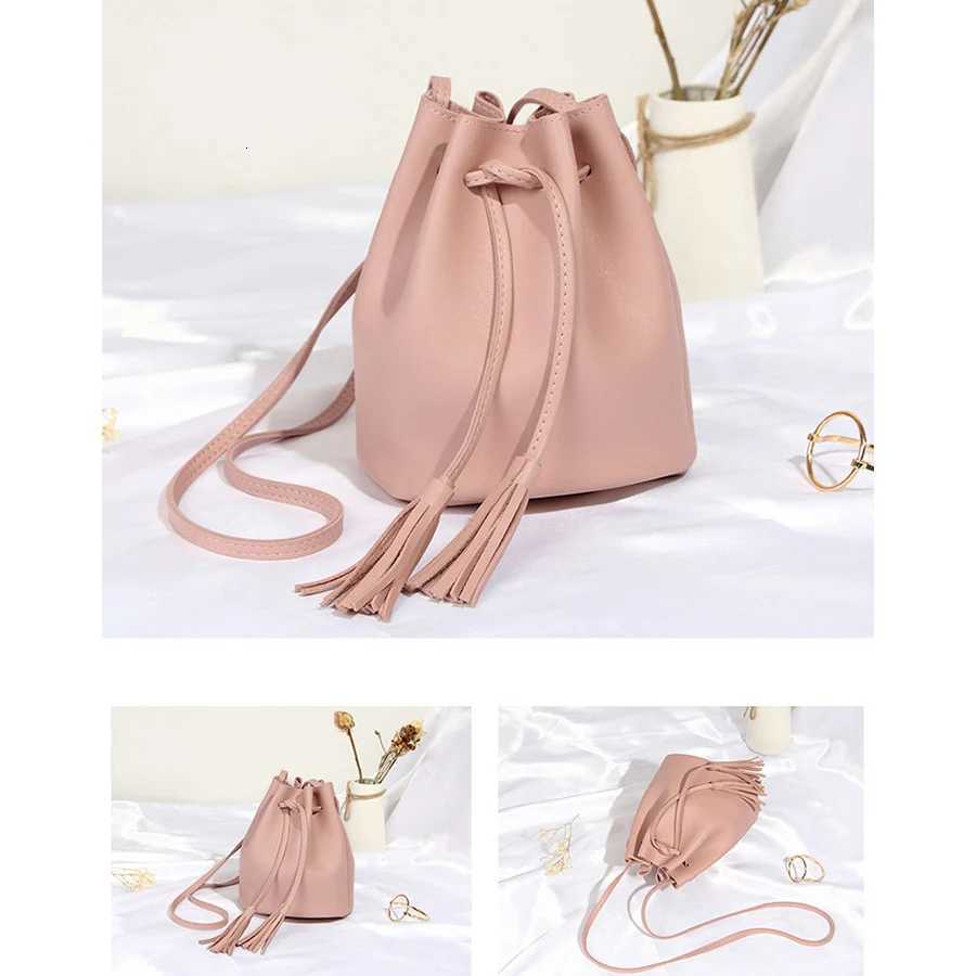 Casual womens drawstring tassel bucket bag female purse handbags pu leather single shoulder bag daily shopping bag sac a mainW251118