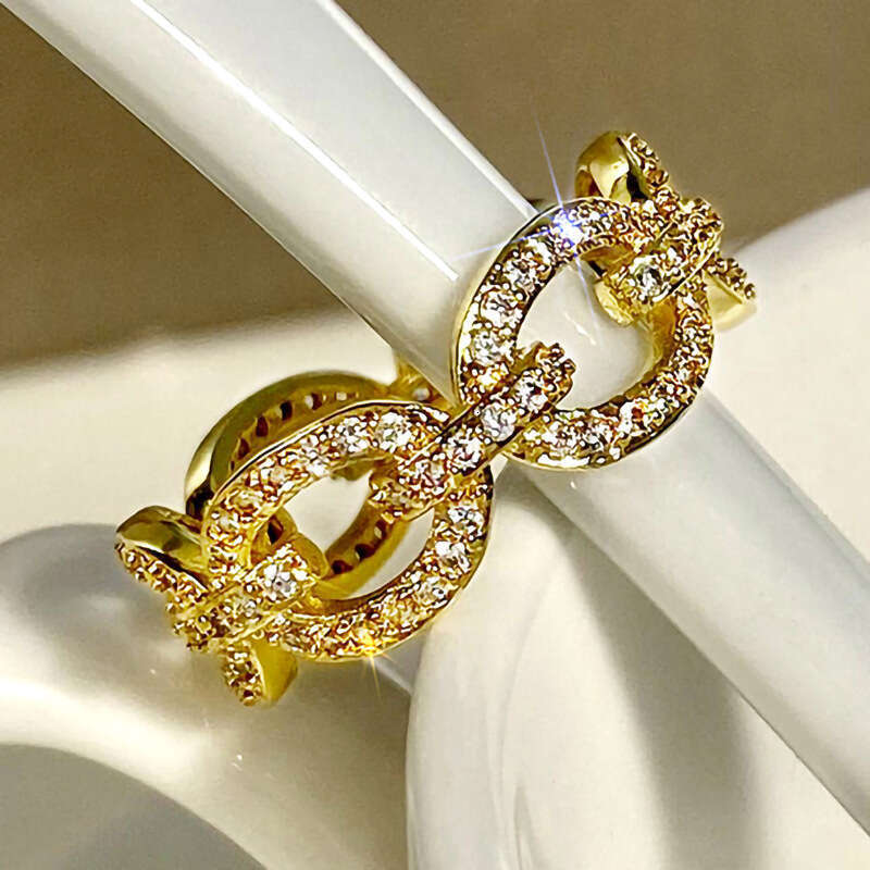 2025 new round buckle micro-inlay design geometric trendy style personalized Cuban chain designer ring