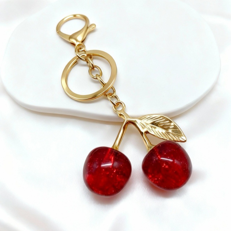 Free shipping Keychains Lanyards Creative Alloy Cherry Keychain Simulation Fruit Girl High Beauty Bag Pendant