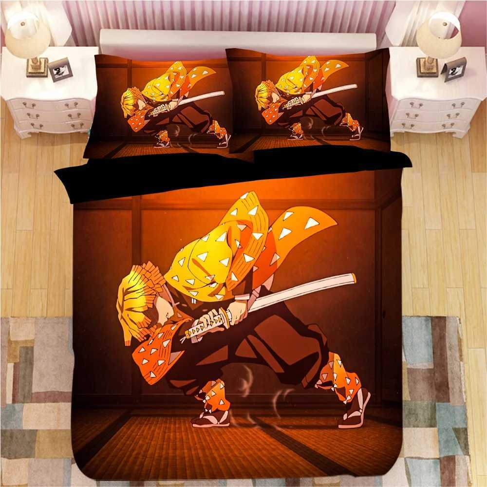 Demon Slayer Bedding Sets Cartoon Comforter Bed Linen Boys Kids Single Double Size Soft Bedclothes Home Decor Anime Duvet CoversM251118