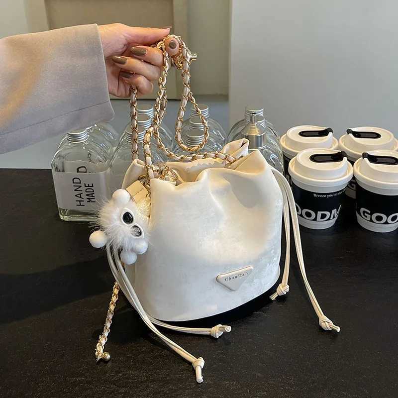 Cute Small Drawstring Bucket Bag Shoulder Bag 2024 New PU Leather Chain Fashion Trend Handbag For WomenW251118