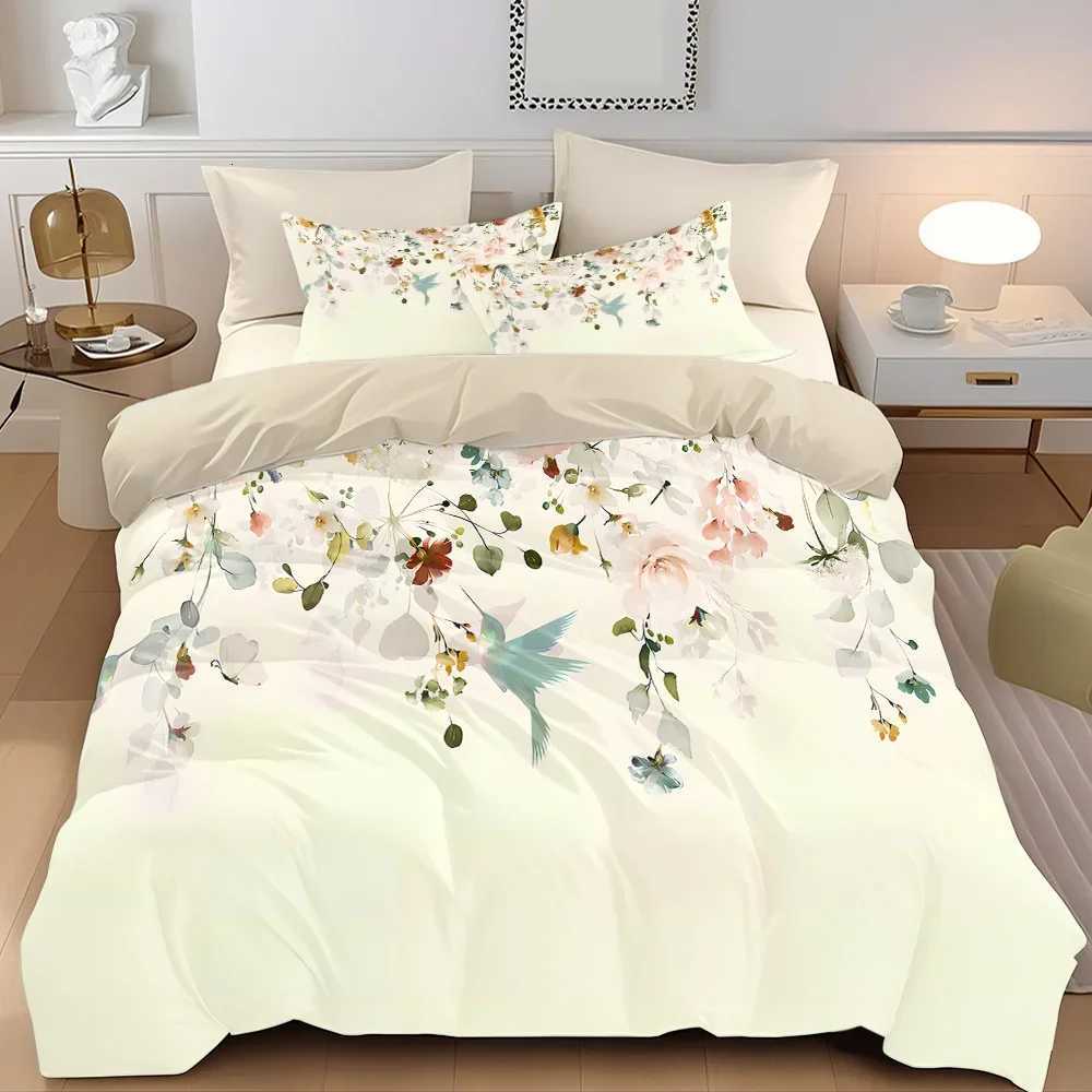 3pcs Simple Flowers and Birds Printed Quilt Set- Includes 1 Quilt Cover and 2 Cover without FillerM251118
