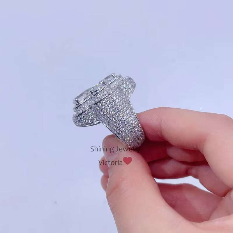 Drop Shipping Solid Sier Pear Cut Hip Hop Vvs Moissanite Dia Cluster Ring