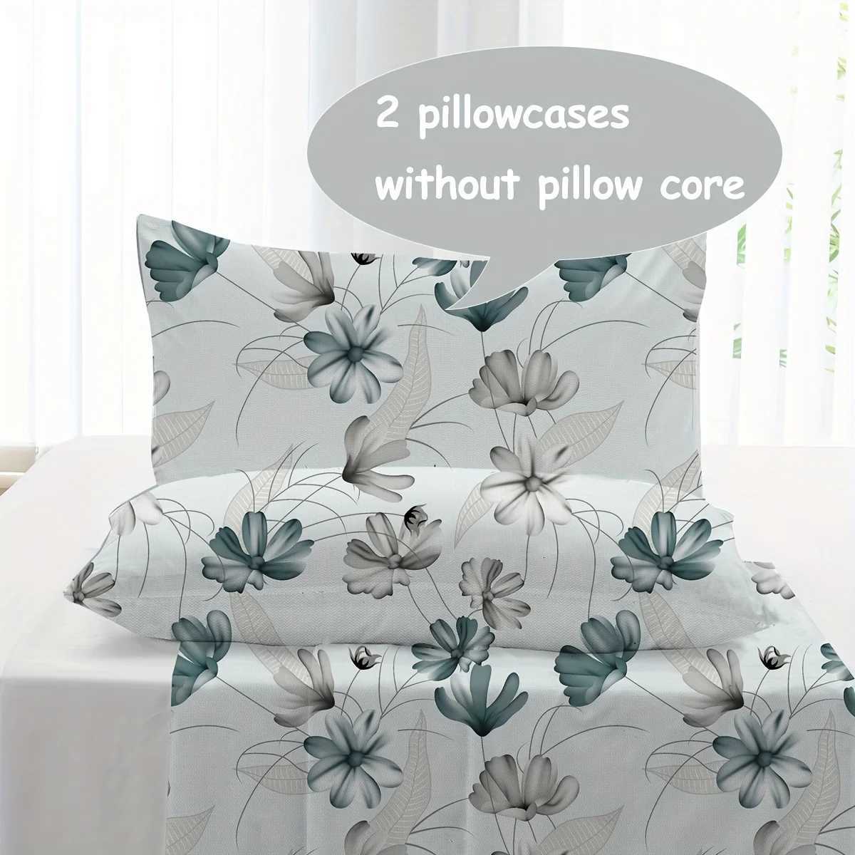 4pcs Plant and flower design bed cover multi-piece set 1 bed cover 1 sheet 2 cases no core soft and comfortableM251118