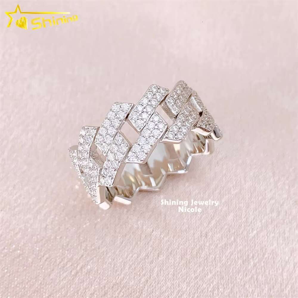 Moissanite Jewelry Top Quality 2 Rows Hip Hop Wedding Cuban Dia Mens Sterling Sier Ring