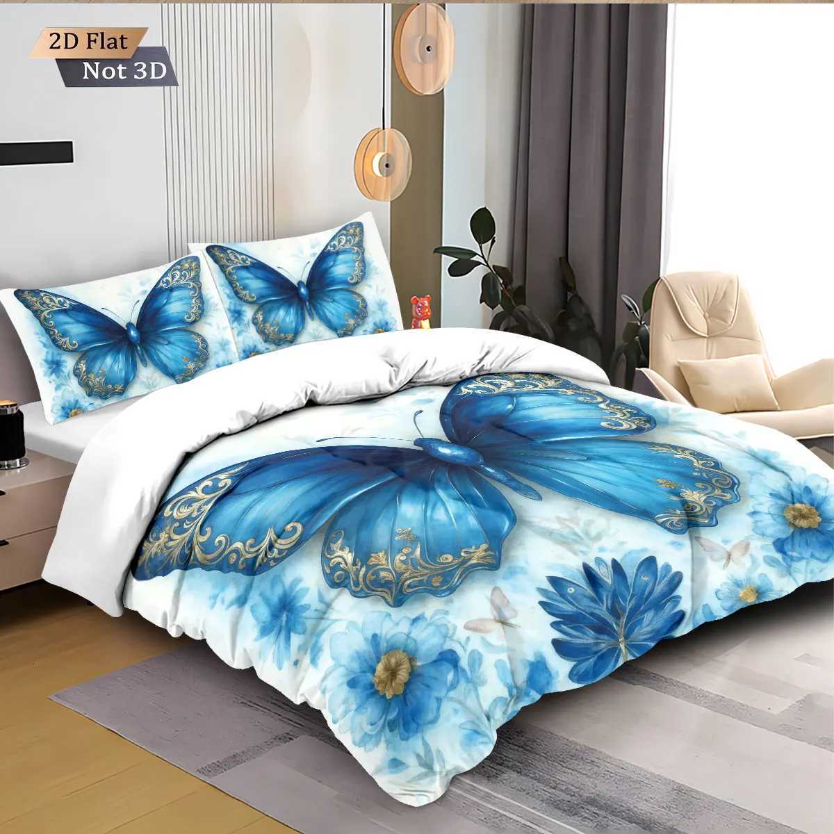 3pcs blue butterfly printed coreless bedding set comfortable multi size bedroom and dormitory duvet covers machine washableM251118