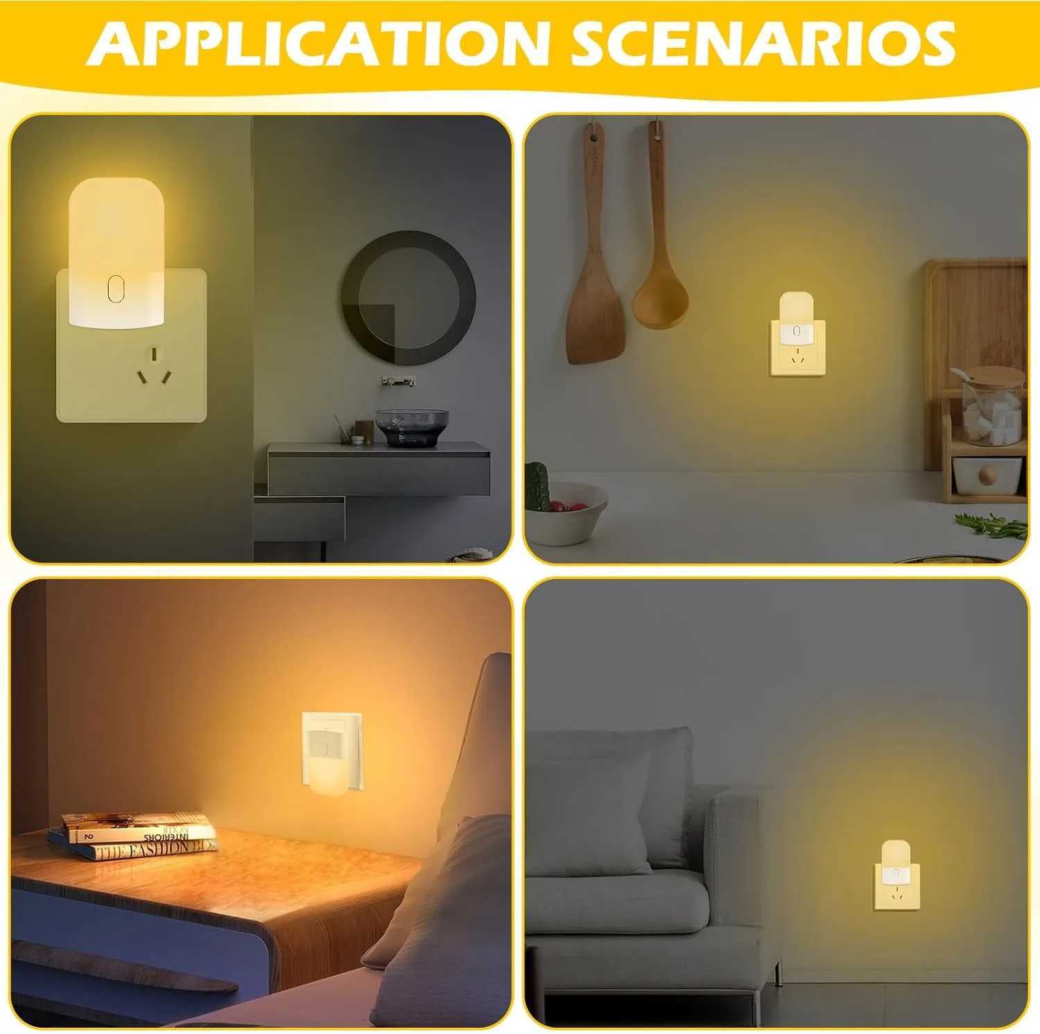 1/2/4pcs LED Night Light Adjustable Brightness Warm White Mini Night Light with Auto On/Off Wall-Mounted Plug-In M251118