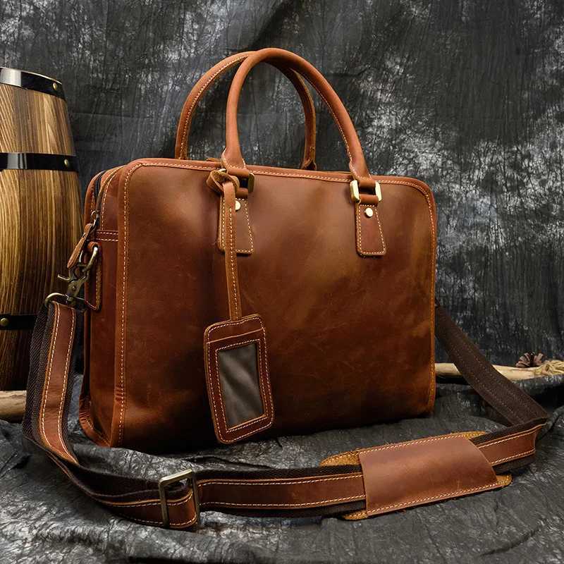 Luufan mens genuine leather laptop briefcase laptop work handbag mens investment portfolio business handbag mens computer bag Z250418