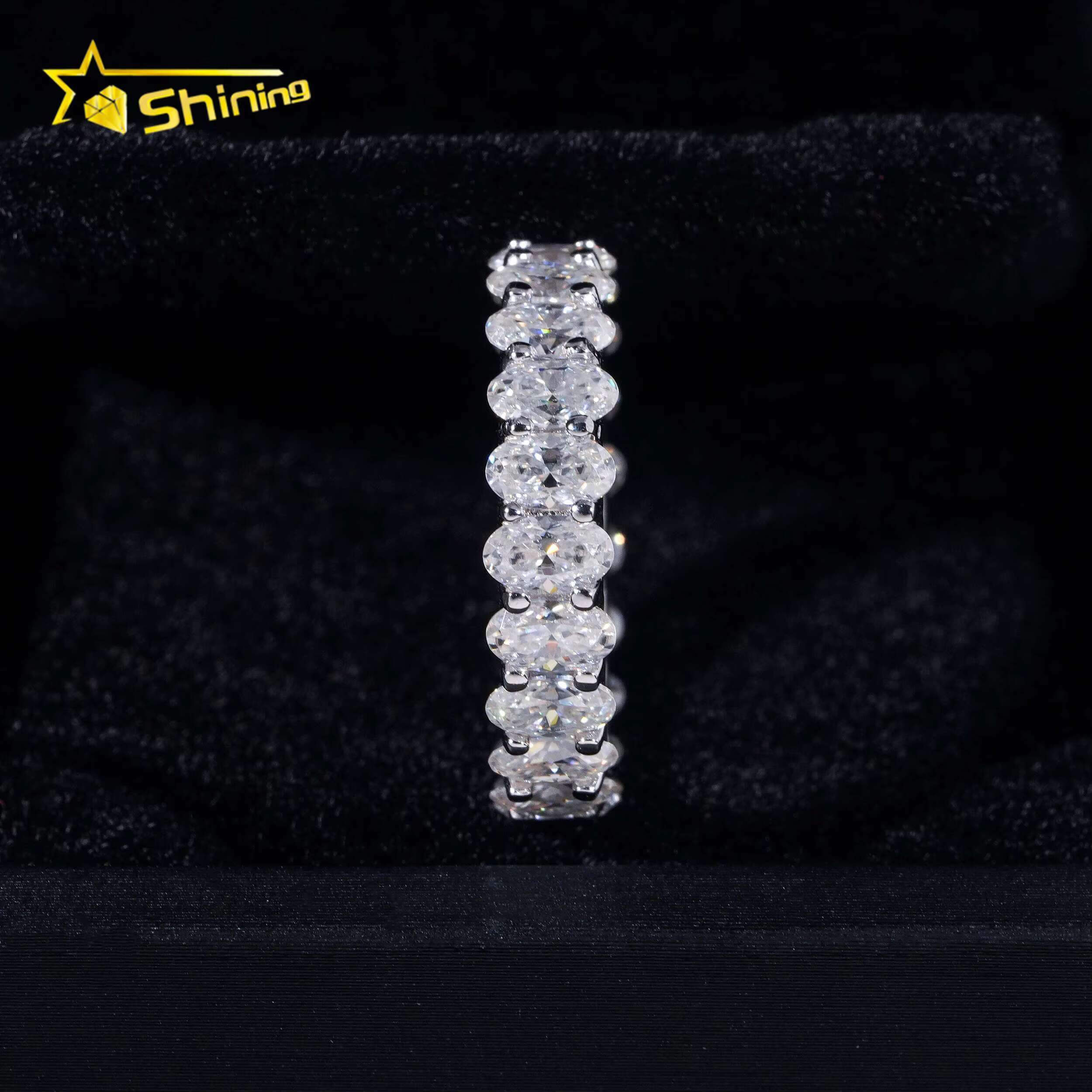 Sier Plated White Gold Moissanite Engagement Rings DEF VVS 3*5 Oval Wedding Band
