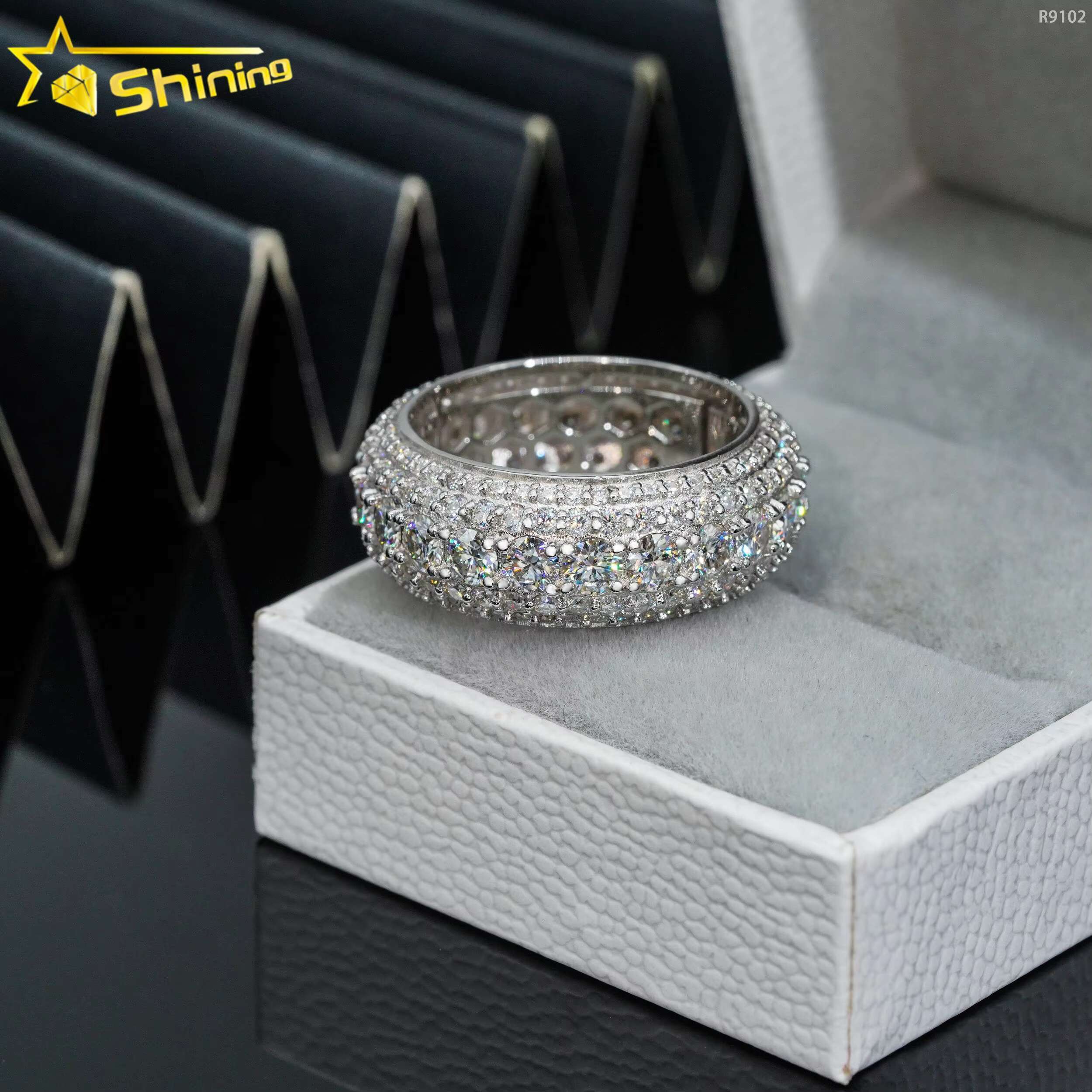 Shining Jewelry Sterling Sier S Classic Hip Hop Rings Iced Out VVS Moissanite Dia Band Ring