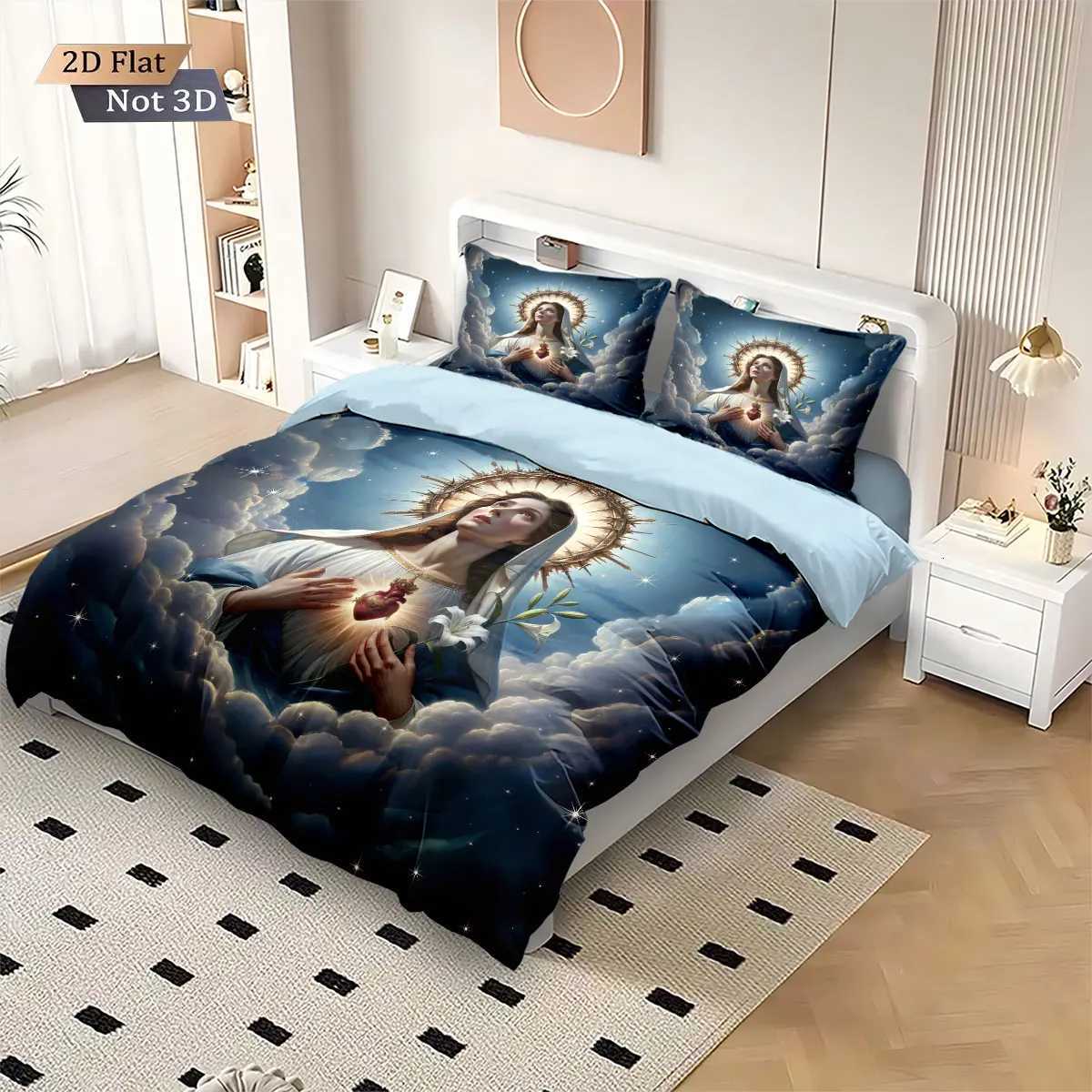 3pcs Holy Virgin Mary Printed coreless Bedding Set Soft and Comfortable Dormitory Bedroom Multiple Sizes Machine WashableM251118