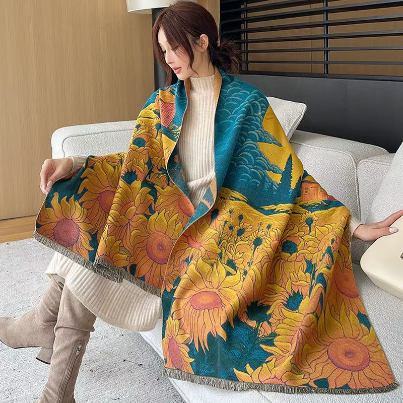 T504 new scarf women's winter Korean version all-match thick warm high-end double-sided shawl cashmere neck scarf
