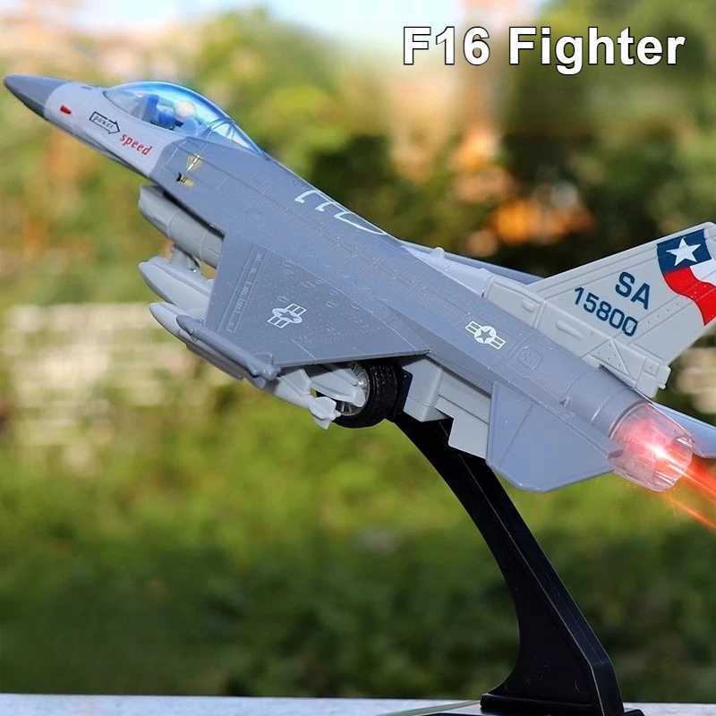 Alloy F16 Fighter model acoustooptic return force aviation military aircraft model Toy Ornament Gift C251118
